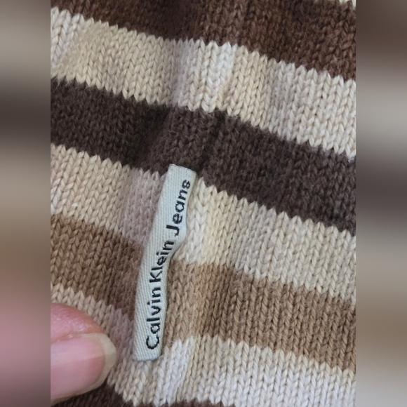 CALVIN KLEIN Jeans sweater size large mens striped brown and tan - Picture 6 of 9